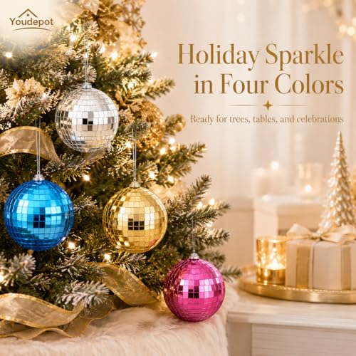 Bola espejada Youdepot de 12 pulgadas, paquete de 2 y paquete de 4 bolas espejadas de color para fiestas y Navidad miniatura 6