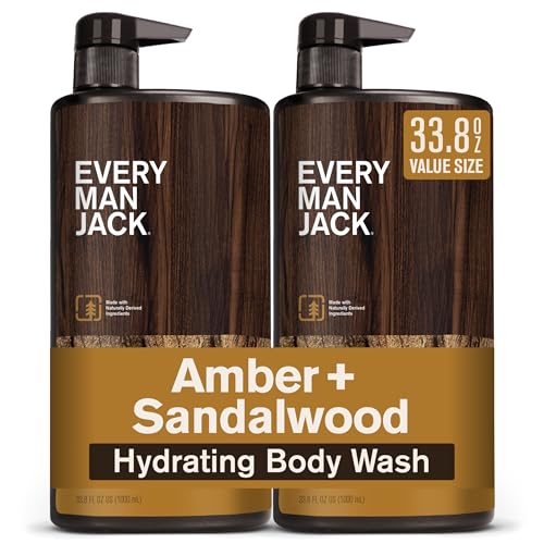Every Man Jack Nourishing Amber + Sandalwood Mens Body Wash for All Skin Types - Cleanse, Nourish, and Hydrate Skin with Naturally Derived Coconut, Glycerin - 33.8 fl oz - 2 Bottles