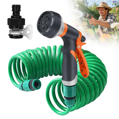Flexibler Gartenschlauch, Wasserschlauch Dehnbar Flexibler Gartenschlauch, Spiralschlauch Komplett Set, Gartenschlauch Flexibel Wasserschlauch, für Autowäsche, Haustierdusche, Gartenarbeit (7.5M)