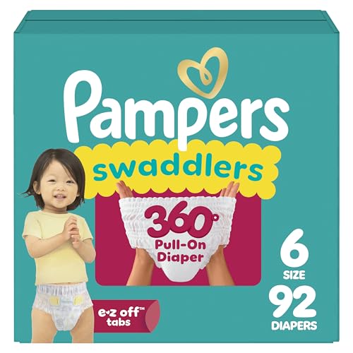Pampers Diapers - Swaddlers 360° - Size 6, 92 Count, up to 100% Leakproof Comfy Dry Fit, Designed for Easy Changes, Pull On Baby Diaper (Packaging May Vary)
