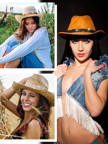 Image of XunYee 8 Pcs Rhinestone Cowboy Hat Bands for Women Adjustable Western Diamond Bling Hat Belt for Men Cowgirl Panama Straw Cap