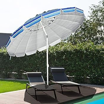 GOPLUS Beach Parasol, 180 cm, 200 cm, 220 cm, 30 ° Tilt, Garden Screen