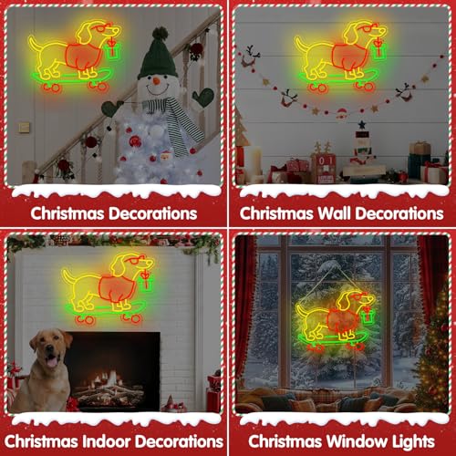 Image of Christmas Led Sign, Gift for Dachshund Women, Dimmable Dog Lover Gift for Christmas Decorations USB Powered 16.6x13.4in