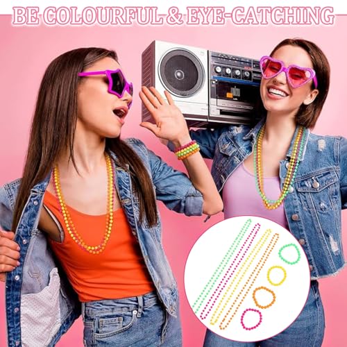SYEYCW 12 Piezas 80s Women's Carnival Accessories, Conjunto de Joyas Retro con Cuentas, Collares y Pulseras de Colores, para Fiestas Temáticas UV, Carnaval, Festivales, Raves y Eventos de Disfraces - imagen 6
