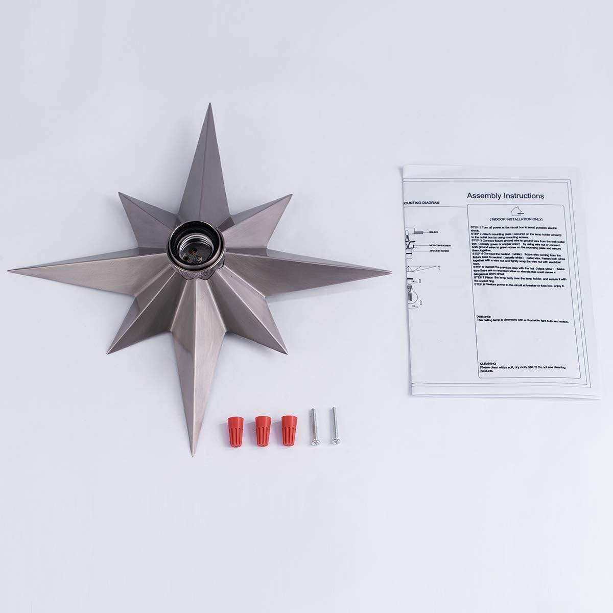 VILUXY Flush Mount Ceiling Light, Satin Nickel Star Light Fixtures Ceiling for Hallway, Entryway, Study Room, Bedroom