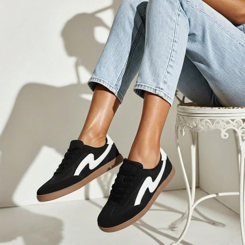 Etebella Sneakers for Women Retro Casual Sneakers Fashion Lightweight Walking Shoes with Removable Insole Non-Slip Spring Training Shoes Lace-Up Trendy Tennis Footwear
