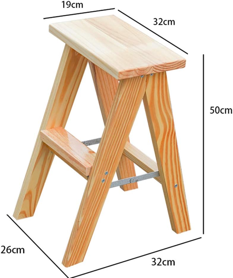 Kitchen Stair Chair 2-Tread Step Ladder Folding Library Steps Ladder Stool, Wood Ladder Safety Stepladder Height 50Cm Max. 200Kg