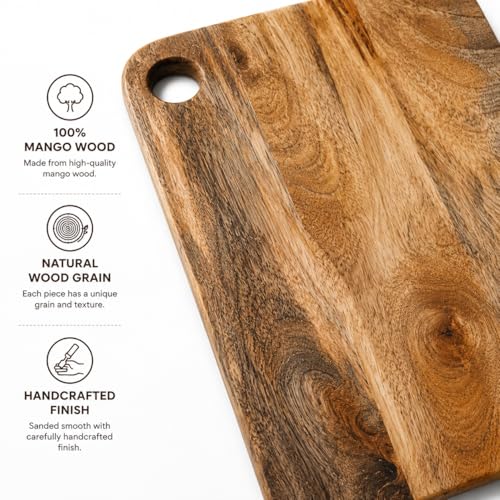 Image of Handcrafted Wooden Chopping Board for Kitchen | Cutting Board & Serving Platter | Food Safe Wooden Board for Vegetables, Fruits, Cheese & Bread | Multiple Designs (Rectangular, Mango Wood)