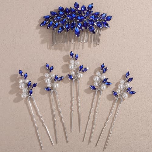 Set de 6 peines de fiesta con cristales azules miniatura 2