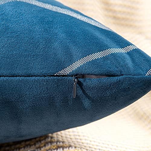 MIULEE Set of 2 Velvet Cushion Covers Silver Throw Pillow Case Decorative Square Bright Line Design Pillowcovers for Couch Livingroom Sofa Bed Bedroom 45x45 cm 18x18 Inch Navy
