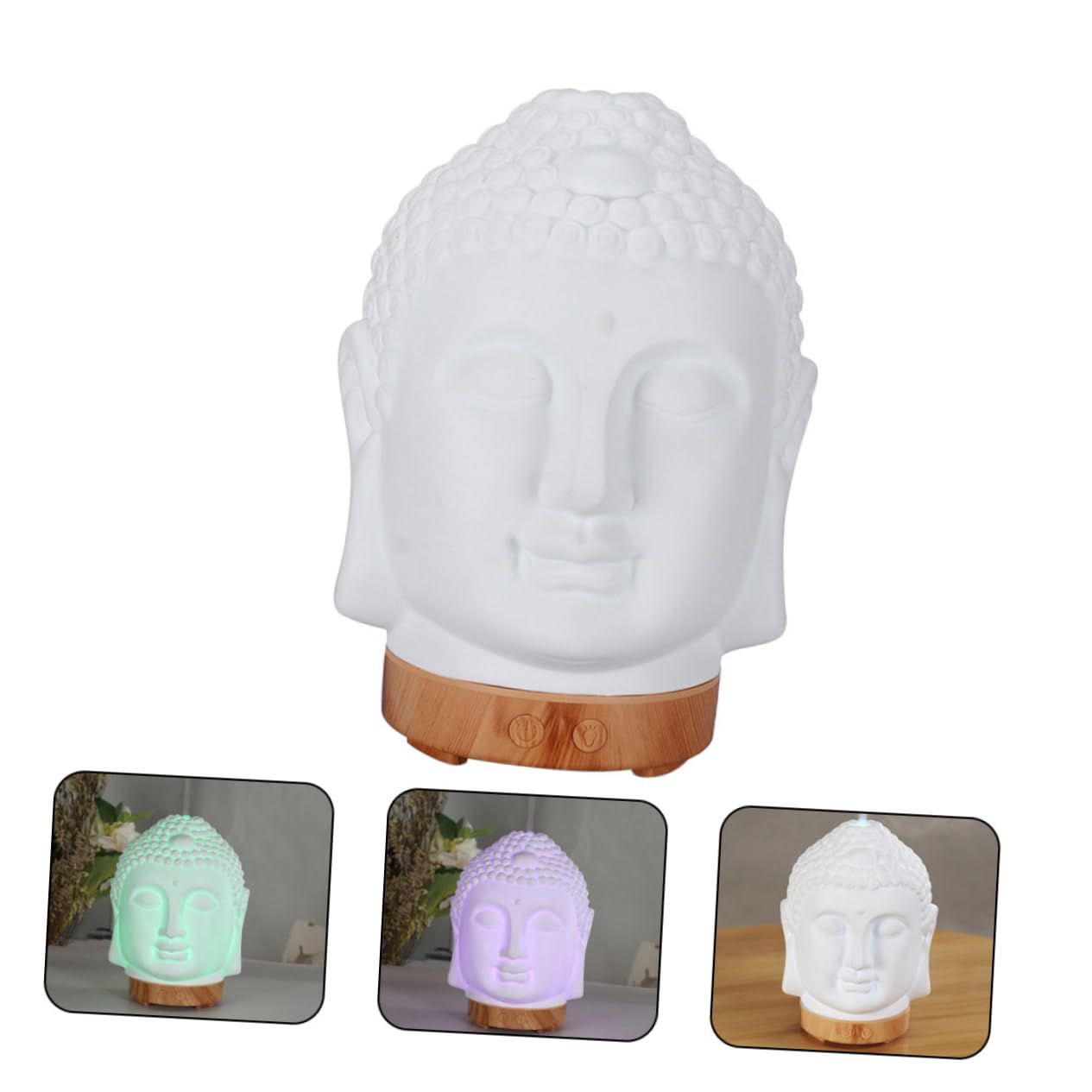 Buddha Kopf Aromatherapie Diffusor Weiß Keramik für Luftbefeuchtung | 1 Stück, Kompakte Form für Home Deko, 1l-volumen Passend fürs Nachttisch Setup