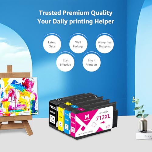 Image of 712XL 712 Ink Cartridge High Yield Replacement for HP 712XL Ink Cartridges for Compatible for HP Designjet T210 T320 T250 T630 T650 Printers (4 Pack, 80-ML BK, 29-ML C /M /Y)