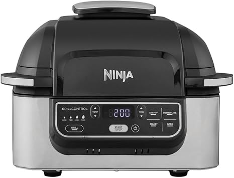 Ninja Foodi 5-In-1 Indoor Electric Countertop Grill With 4 Quart Air Fryer, Roast, Bake, Dehydrate and Cyclonic Grilling Technology, 1760 Watts, Silver, AG301ME, 2 Years Warranty on Amazon - Best Deal Finder