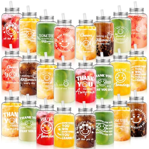 Romooa 24 Pcs Employee Appreciation Gifts Bulk Thank You Cups for Coworkers 17 oz Plastic Inspirational Reusable Tumbler with Lid Straw for Staff Teacher Nurses, You Are Part of Our Team