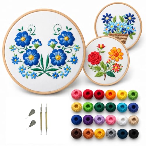 Mexican Embroidery Kit, 4 Napkins (17.7 x 16.5 inches), 24 Embroidery Floss, Embroidery Needle, Hoop