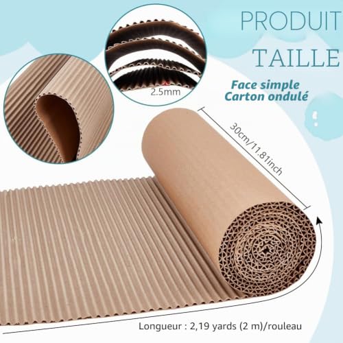 BENECREAT Rouleau de Carton Ondulé Simple Face Marron de 2 m X 30cm Papier D'Emballage Ondulé pour Emballage Cadeau Espace de Rangement Bricolage Artisanat Expédition Épaisseur de 2.5mm – vue 2