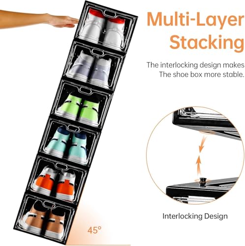 Image of INSTY 12 Pack Large Shoe Storage Box, Clear Shoe Storage Organizer with Magnetic Door, Stackable,Shoe Containers For Display Sneakers, Easy Assembly, Fit up to US Size 12, Transparent