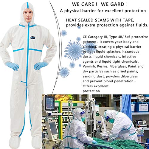 Vicogard Disposable Coverall,Safety Protective Coveralls Full Body Protective From Hazmat And Contamination,Sealed Seams With Tape,Front Zipper Elastic Cuffs & Ankles Isolation Suit With Hood (2Xl) #TOP3