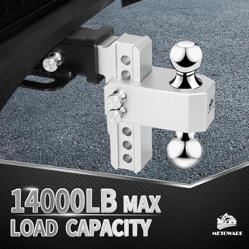 METOWARE Adjustable Trailer Hitch - Aluminum Tow Hitch Fits 2-Inch Receiver - Heavy Duty Drop Hitch with 6-Inch Drop/Rise for Truck (14,000 LBS GTW), Double Stainless Steel Locks & Hitch Pin (Black)