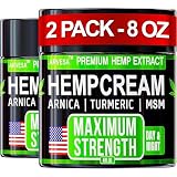 (2 Pack) Hemp Cream 8 OZ - Maximum Strength - Natural Hemp Oil Extract Gel Rub with MSM - Glucosamine - Arnica - Turmeric - Formulated in USA