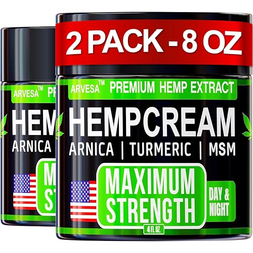 (2 Pack) Hemp Cream 8 OZ - Maximum Strength - Natural Hemp Oil Extract Gel Rub with MSM - Glucosamine - Arnica - Turmeric - Formulated in USA