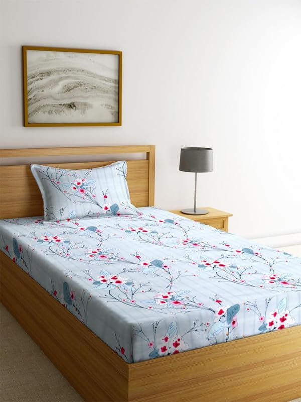 Image of la' amour Cotton Printed 160 tc Flat Single Bedsheets for Summer with Pillow Cover Breathable | Wrinklefree (Size-60 X 90 Inch) Floral, Rainbow Unicorn Fantasy