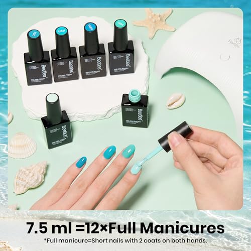 Image of Beetles Blue Gel Polish Set - Ocean Haven Collection, Summer Tropical Teal Mint Green Blue Bright Gel Polish Kit, Beach Vacation Ocean-Inspired Colors, UV LED Soak Off Gel Nail Kit for DIY Nail Art