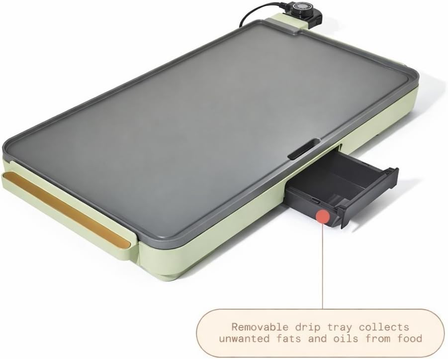 Wonderful XL Electric Griddle 12x22 Inch, 1500W, PFOS-PFOA-Free Quantum2 Nonstick, Removable Drip Tray (Sage Green)