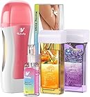Vuteehy Roll on Wax Kit, Waxing Kit for Women and Men, Wax Roller Waxing Kit for All Skin Types, Roll on Waxing Kit for Hair Removal, with Honey and Lavender Wax Cartridges & 50 Pcs Wax Strips