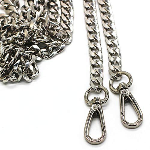 Image of Model Worker DIY Iron Flat Chain Strap Handbag Chains Purse Chain Straps Shoulder Cross Body Replacement Straps with Metal Buckles (55 inch, Silver)