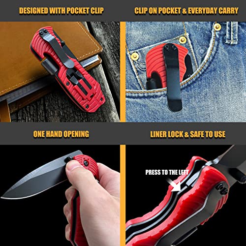 Madsabre Folding Pocket Knife, Gift For Men, Folding Knives With Liner Lock, Multifunction Tools Knife For Hiking, Camping, Survival, Hunting, Camping Knife With Pocketclip #TOP3