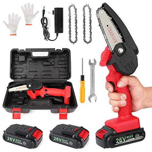 Mini Chainsaw Cordless Power Electric-Chain-Saws - 4 Inch Battery Power Chainsaw Small Portable One-Hand Handheld , 26V Rechargeable Operated, for Tree Trimming and Branch Wood Cutting