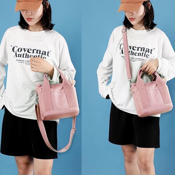 Image of Small Tote Bag with Zipper, 2024 Canvas Multi-Pocket Crossbody Bag Shoulder Bag Satchel Hobo Bag Messenger Bag