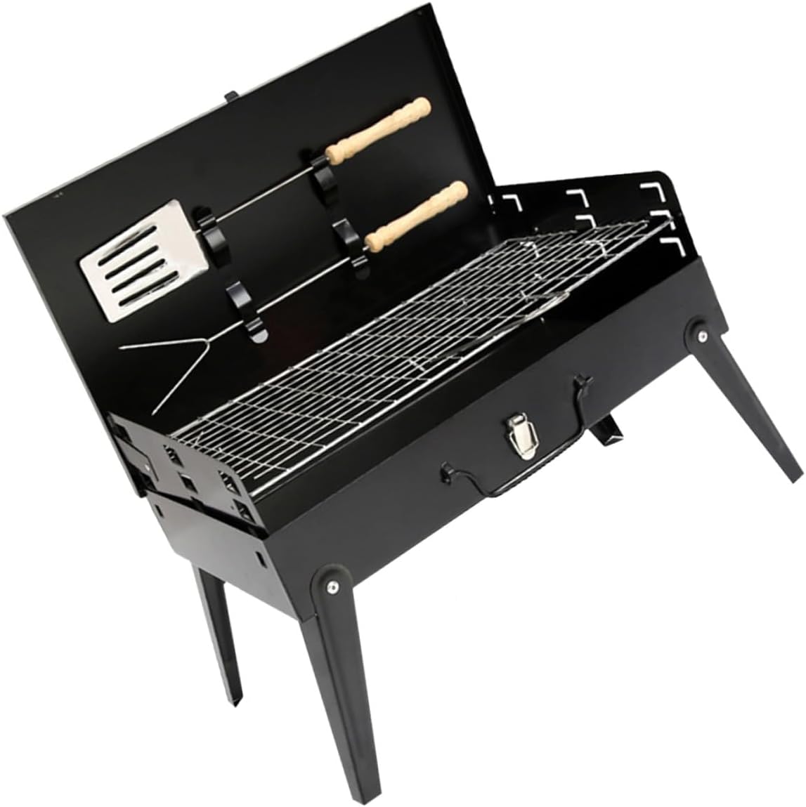GARVALON Portable Folding Barbecue Grill Stove with Accessories, 44x27x47cm Steel Outdoor Camping Bbq Grill for Picnic, Travel, and Backyard Barbecue