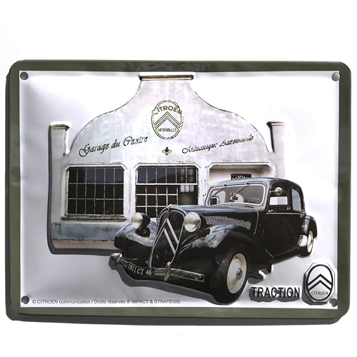I&S/Les collections rétro Plaque métal relief 20x15 cm Citroën Citroën traction garage, Métalisé