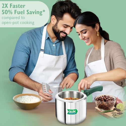 Image of Hawkins 3 Litre Quik Stainless Steel Tall Pressure Cooker | 2X Faster Cooking, 50% Fuel Saving, Multi-Cooktop Compatible | Gas & Induction | Guaranteed for 5 year | Silver (QSP3T)
