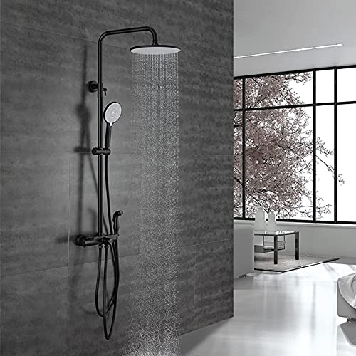 Colonne de douche thermostatique noire avec douchette de bidet et tête de douche pluie encastrée