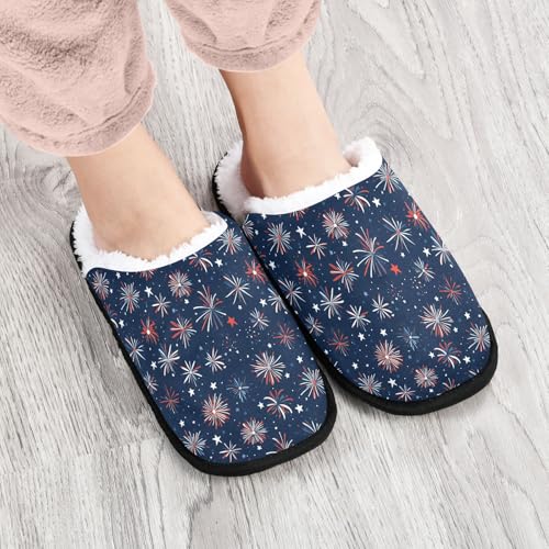 Women's Men's Fuzzy Slippers Cozy House Shoes Travel Warm Fireworks Slippers3