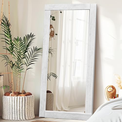 Image of 71x32in Full Length Mirror, Solid Wood Convex Frame, White