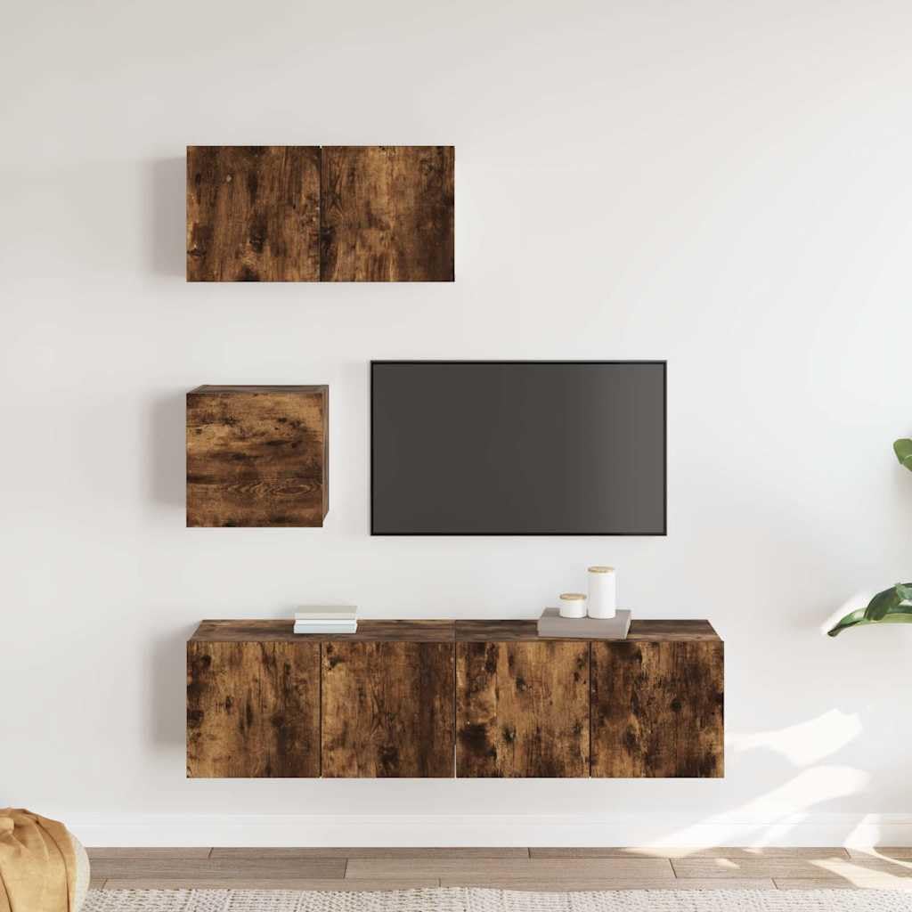 Set di 4 mobili per TV in legno di quercia affumicata