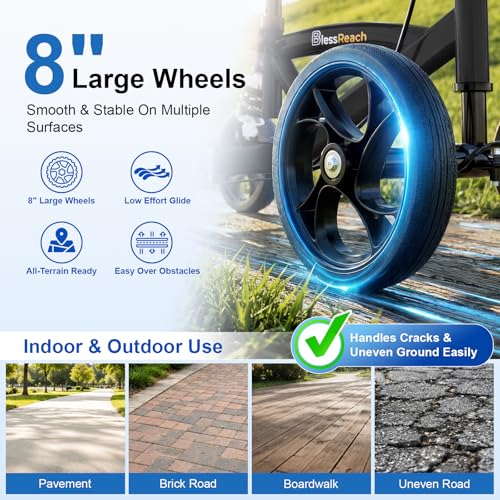 Image of BlessReach Steerable Knee Walker Deluxe Medical Scooter for Foot Injuries Compact Crutches, with Dual Rear on-Wheel Brake and Shock Absorption Under The Knee pad, Black