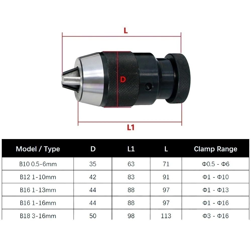 1 set di mandrini for trapano a colonna, mandrino autoserrante for trapano, supporto cono Morse for CNC(MTB2-B12(1-10mm))
