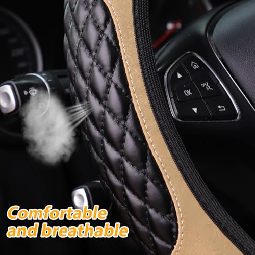 image for Mandark Elastic Stretch Car Steering Wheel Cover, Leather Breathable V