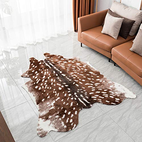 Faux Deer Rug Cowhide Rug Animal Rug Deer Print Rug Faux Cow Hide Western Area Rug Sika Deer Animals Mat Carpet for Home Living Room(5x6ft)