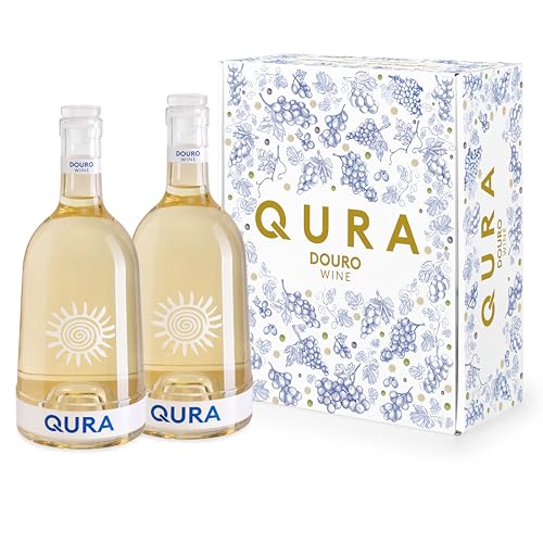 QURA – Vino Blanco DOC Douro Edición Especial | Estuche de Vino para Regalar | Pack Vino para Regalar 2 Botellas | Cosecha 2024 | 12,5% vol | Color amarillo citrino | Textura sedosa y final fresco