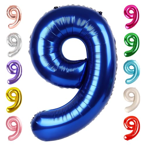 Image of 9 Balloon Numbers Birthday Decorations, 40In Navy Blue Balloons for Party | Eye-catching Appearance, Perfect Decorative Centerpieces, Convenient Self-sealing Structure, Widely for Various Occasions
