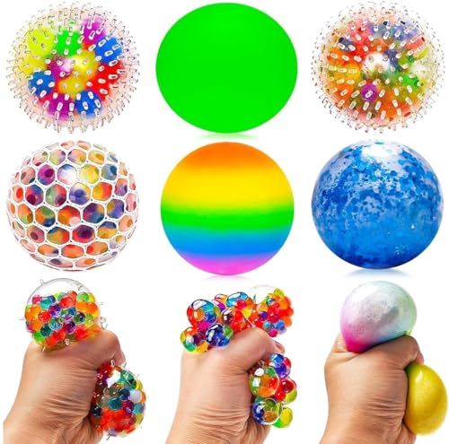 6 Stück Squishy Stressball, Antistressball Stressball Kinder, Regenbogen Squeeze Bälle Quetschball, Mitgebsel Kindergeburtstag für Erwachsene ADHS, Angst, OCD Angst abbauen und Beruhigung