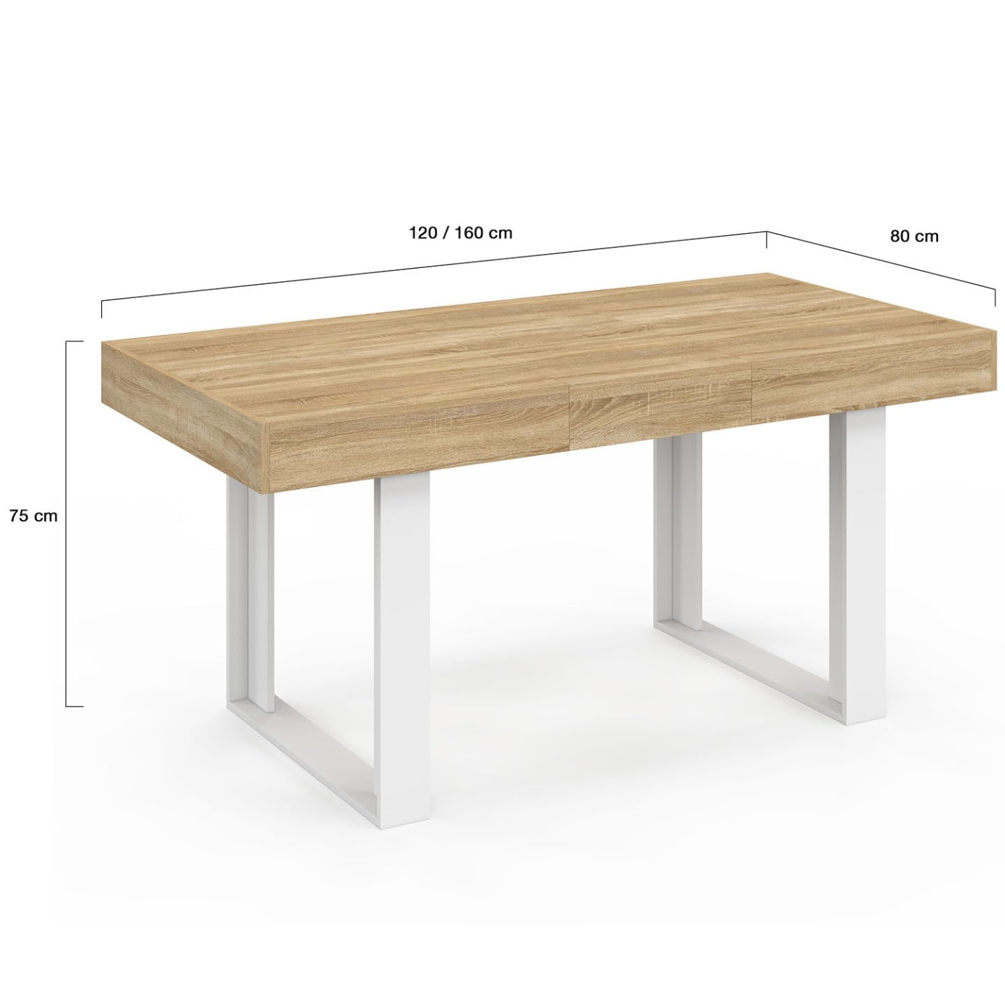 IDMarket Phoenix - Mesa de comedor extensible rectangular (4 – 6 personas, madera y blanco, 120 – 160 cm)