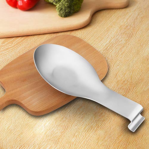 Image of VanlonPro Stainless Steel Spoon Rest, Spatula Ladle Holder, Stainless Steel Utensil Spoon Rest Holder, Brushed Finish, Dishwasher Safe 9.8 x 3.7 Inch (Silver 2PCS)