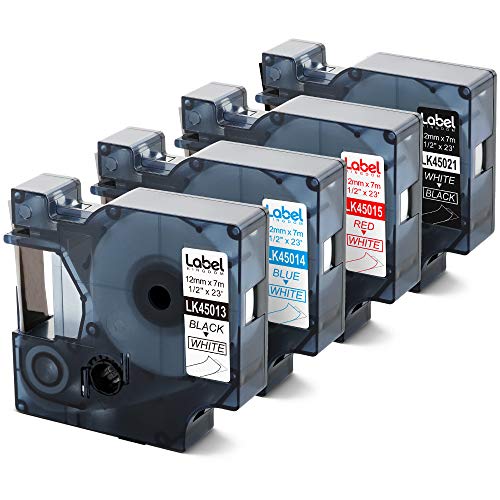 Label KINGDOM Compatible Dymo D1 Label MakerRefills Replacement for Dymo 45013 45014 45015 45021 (Black Blue Red on White), for lm160 280 PnP 360D 210D, 12mm 1 2 inch, 4-Pack
